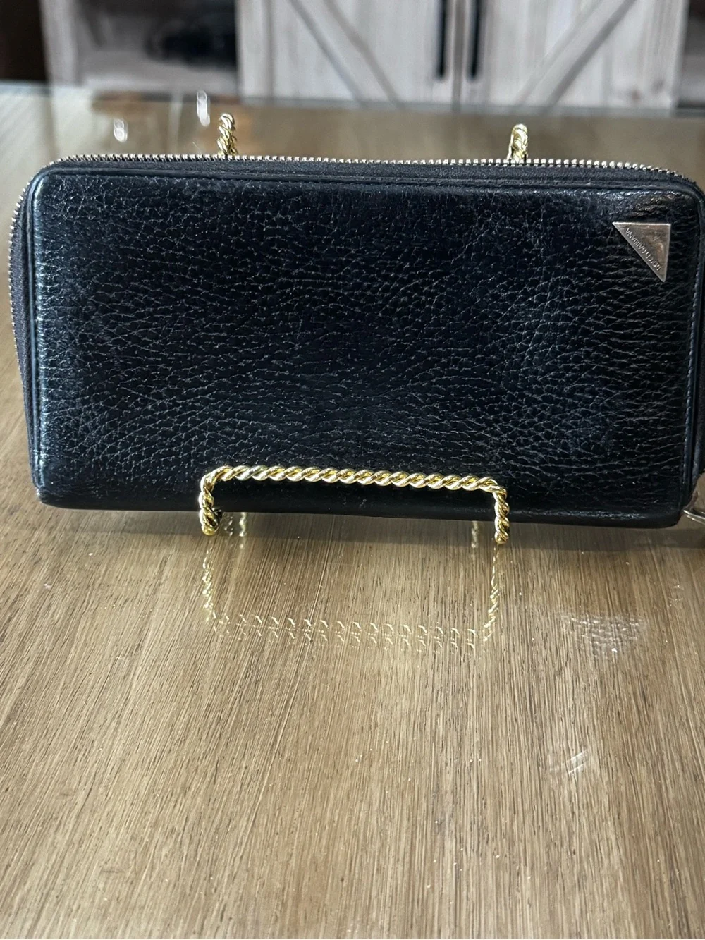 Dolce & Gabbana Black Pebbled Leather Wallet with Gold Chain Detail - Picture 1 of 8